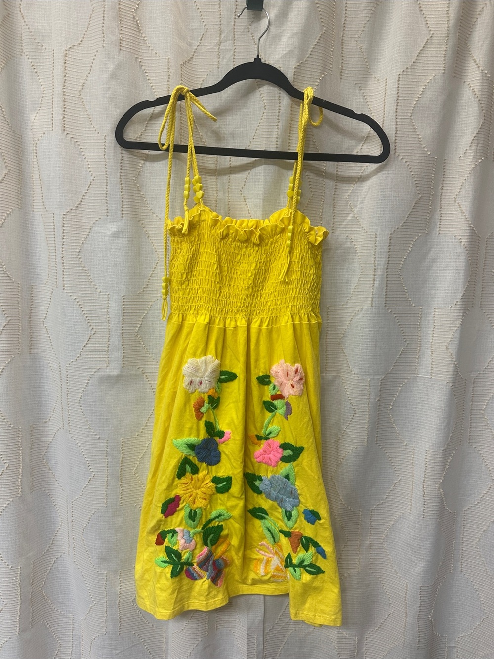 Vava by Joy Han Yellow Embroidered Mini Sundress